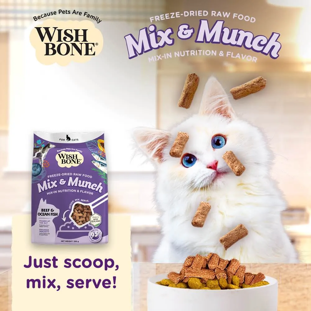 15% OFF: Wishbone Mix & Munch Beef & Ocean Fish Grain-Free Freeze-Dried Raw Food Cat Food Topper 350g