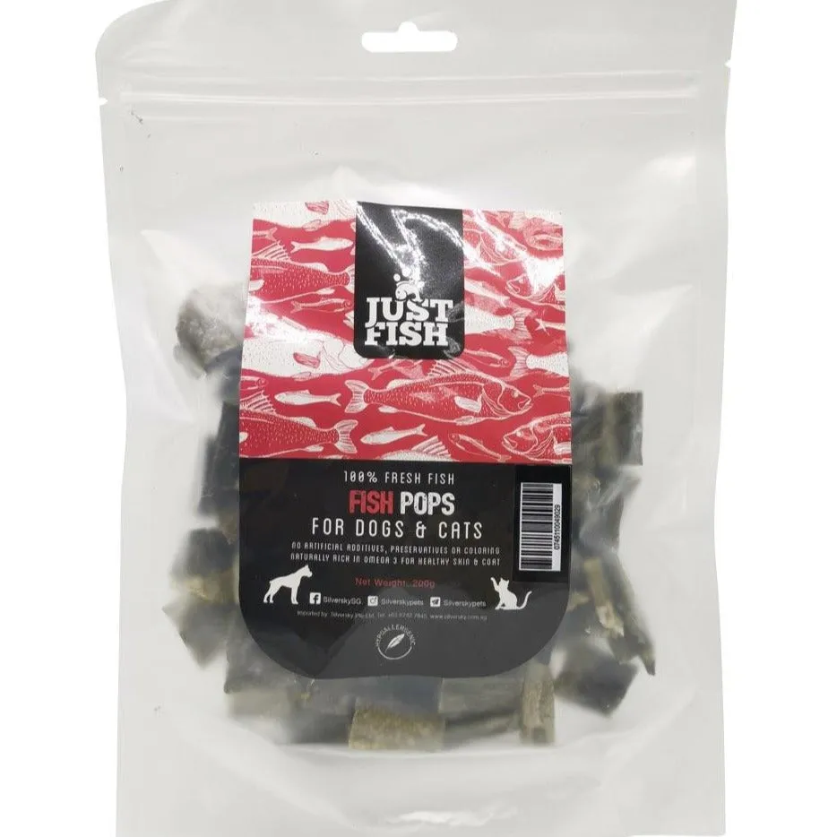 2 FOR $20: Just Fish Natural Fish Pops Dog & Cat Treats 200g (Exp Oct23)