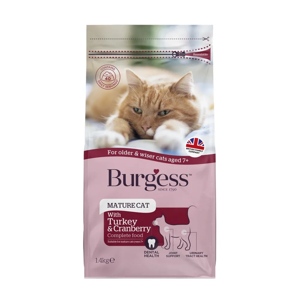 20% OFF/BUNDLE DEAL: Burgess Turkey & Cranberry Mature Dry Cat Food 1.4kg