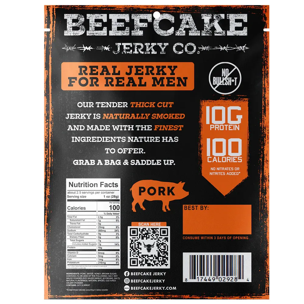 Beefcake Jerky Co Pork Teriyaki Jerky 2.7oz 10g Protein 100 Calories BC002