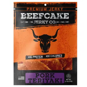 Beefcake Jerky Co Pork Teriyaki Jerky 2.7oz 10g Protein 100 Calories BC002