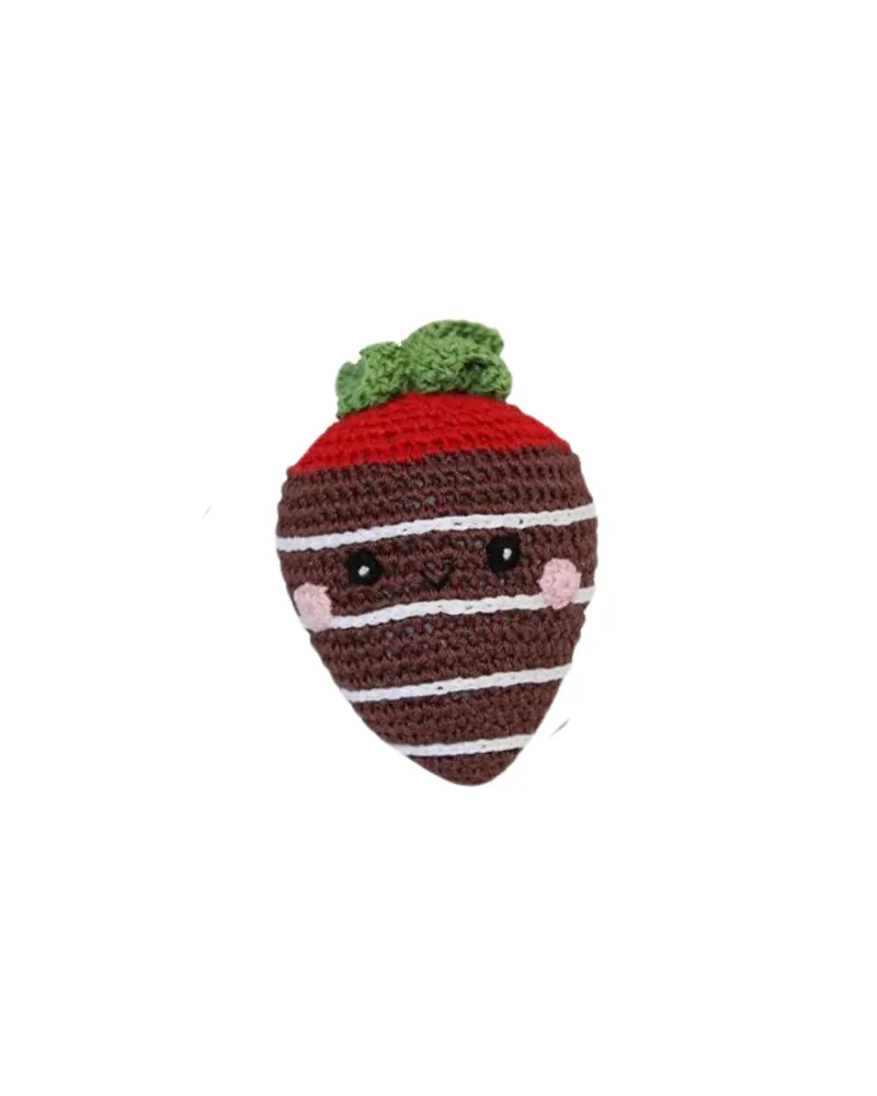 Chocolate Dipped Strawberry Knit Squeaky Dog Toy