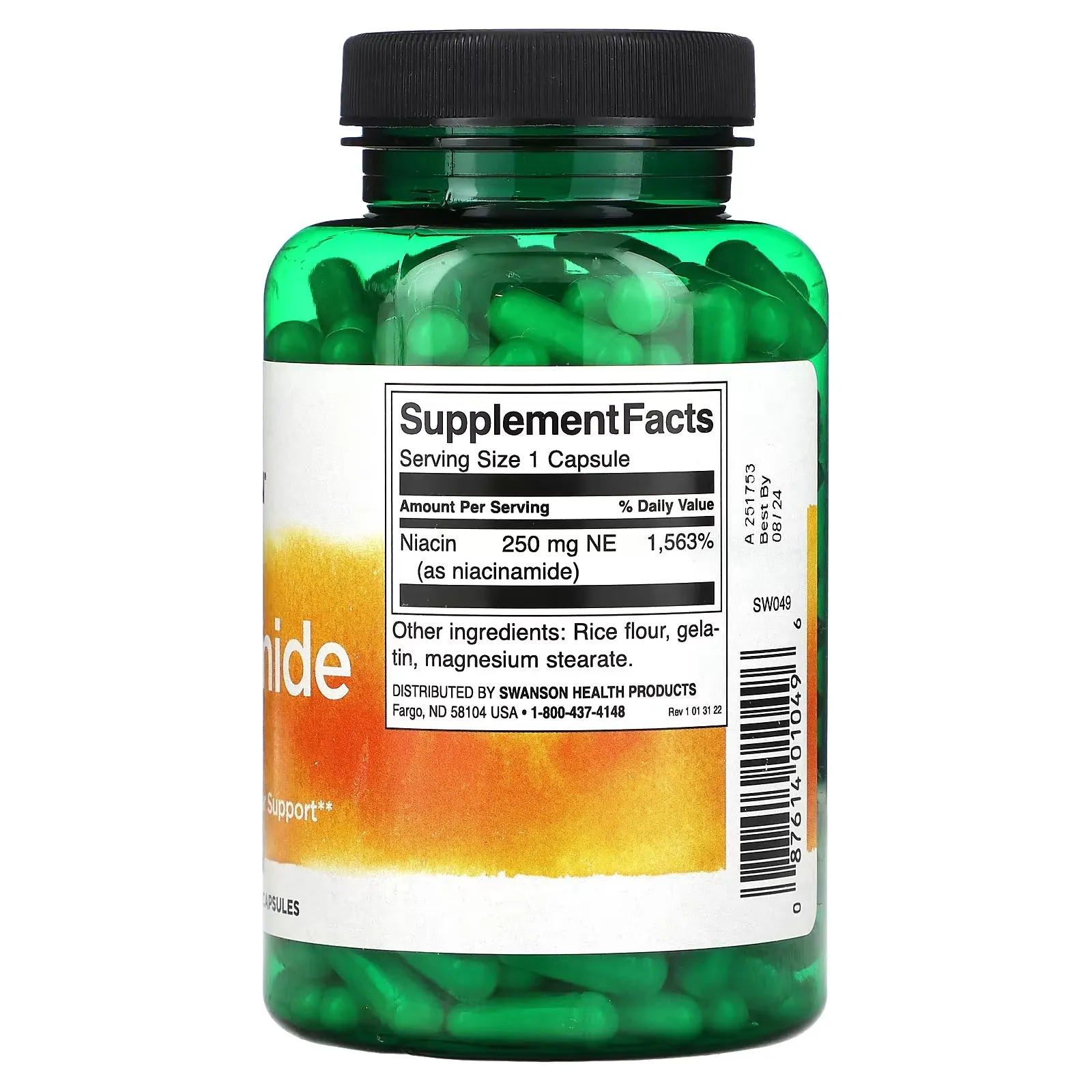 Dietary supplement Swanson niacinamide, 250 mg., 250 capsules