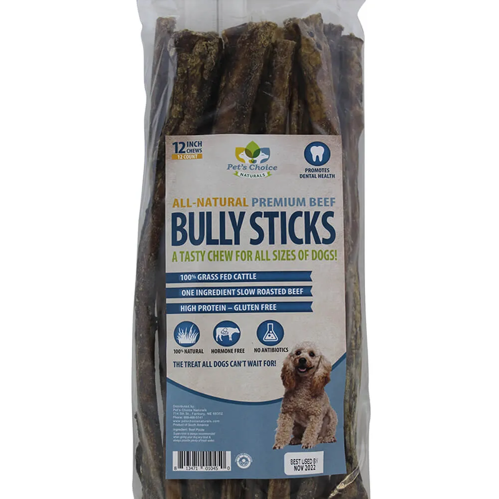 Dog Bully Sticks Premium All Natural Dog Pizzle Chews, 12"