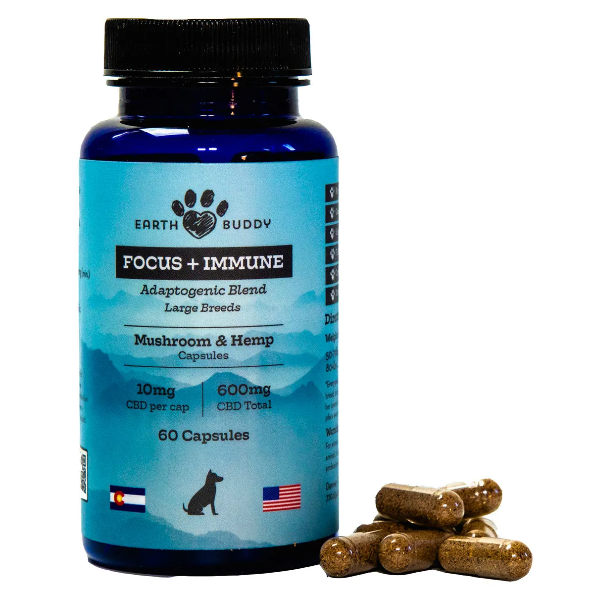 Earth Buddy Focus   Immune-Mushroom & Hemp 60 Capsules for Large Breeds