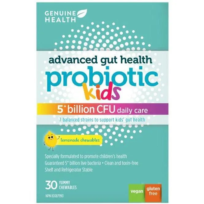 Genuine Health Advanced Probiotic Gut Health Kids 5 Billion Lemonade 30 Chews