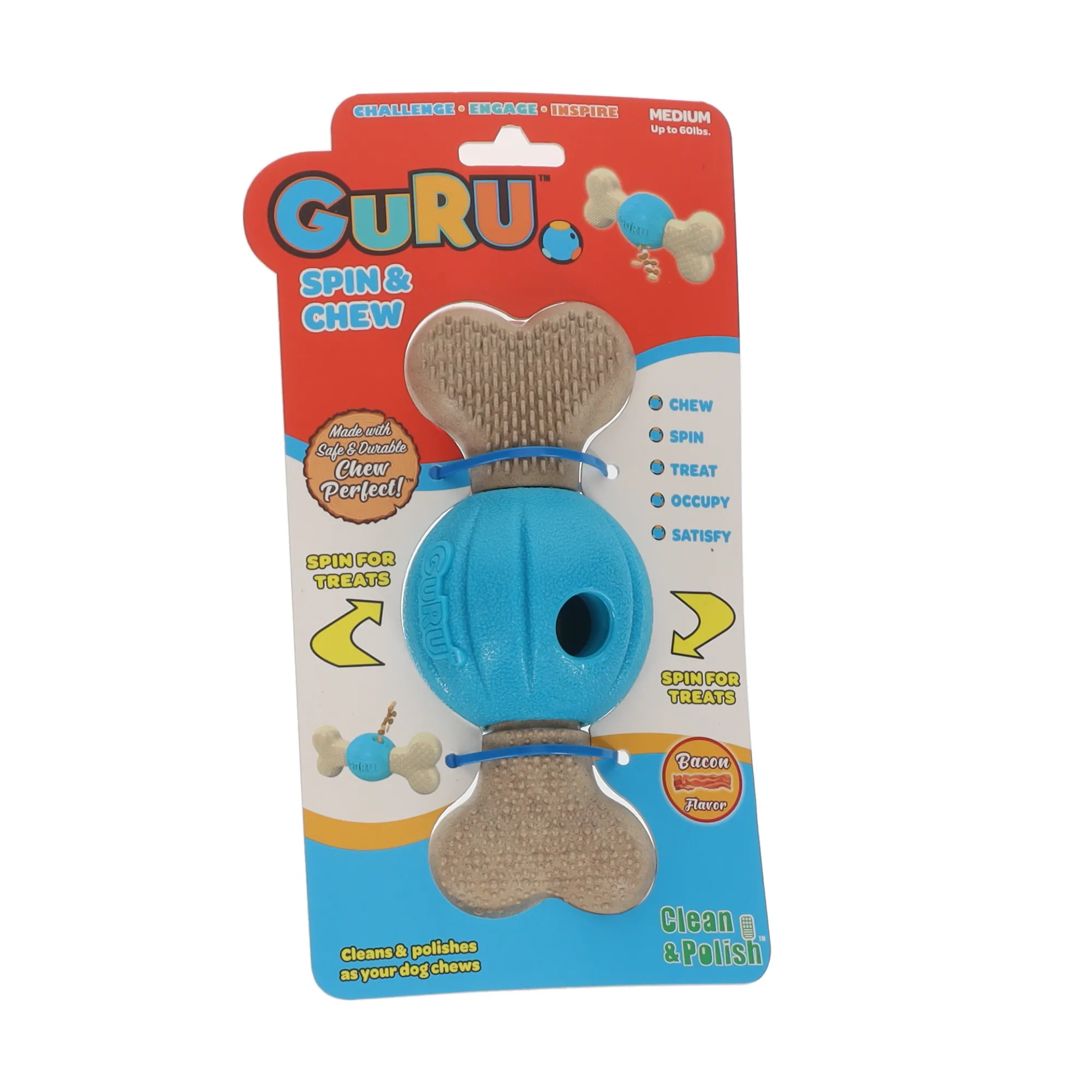 GURU Spin And Chew Treat Bacon Bone Dog Toy Medium