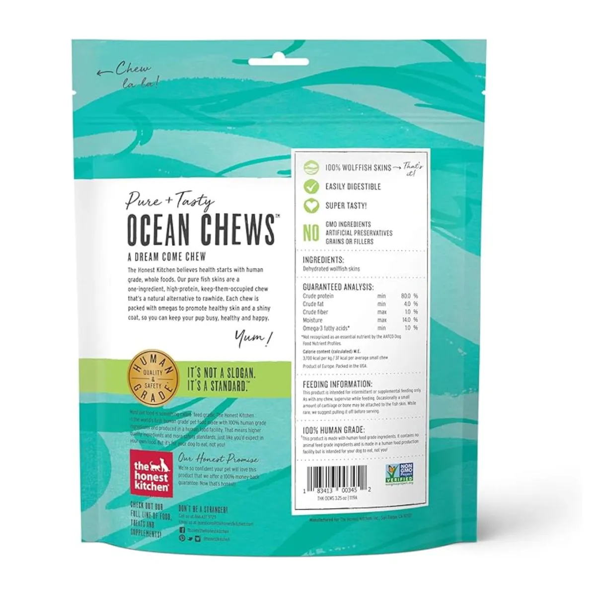 Honest Kitchen Beams Ocean Chews Wolffish Skins Dog Treats 3.25oz