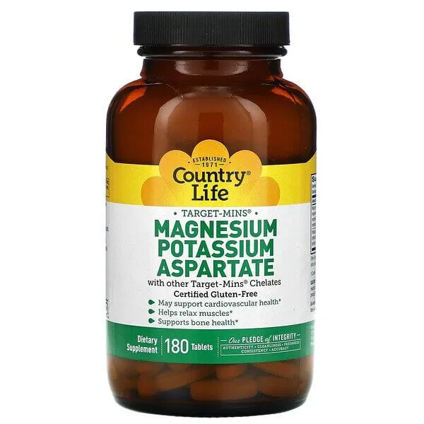 Magnesium Potassium Aspartate, Country Life, Target-Mins, 180 Tablets