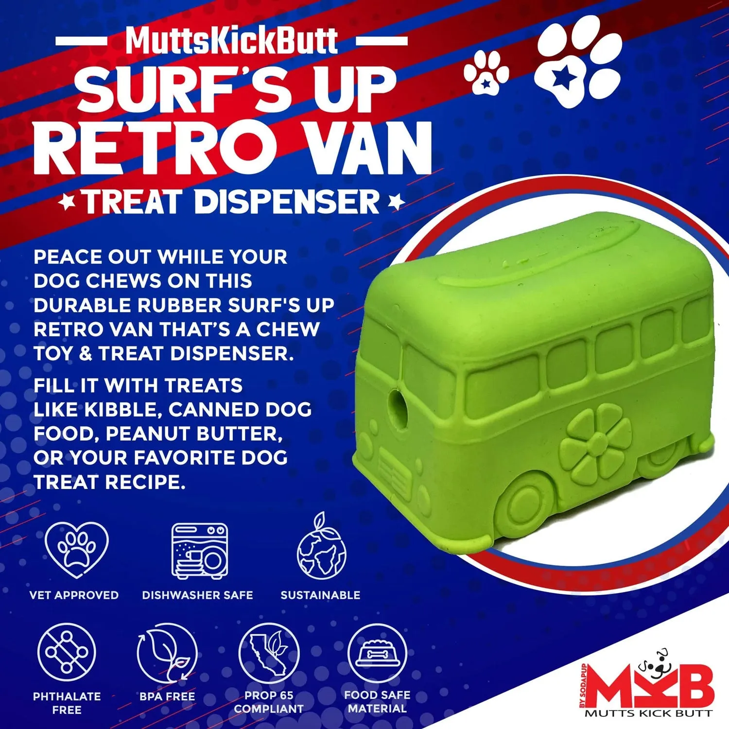 MKB Surf's Up! Retro Van Durable Chew Toy & Treat Dispenser