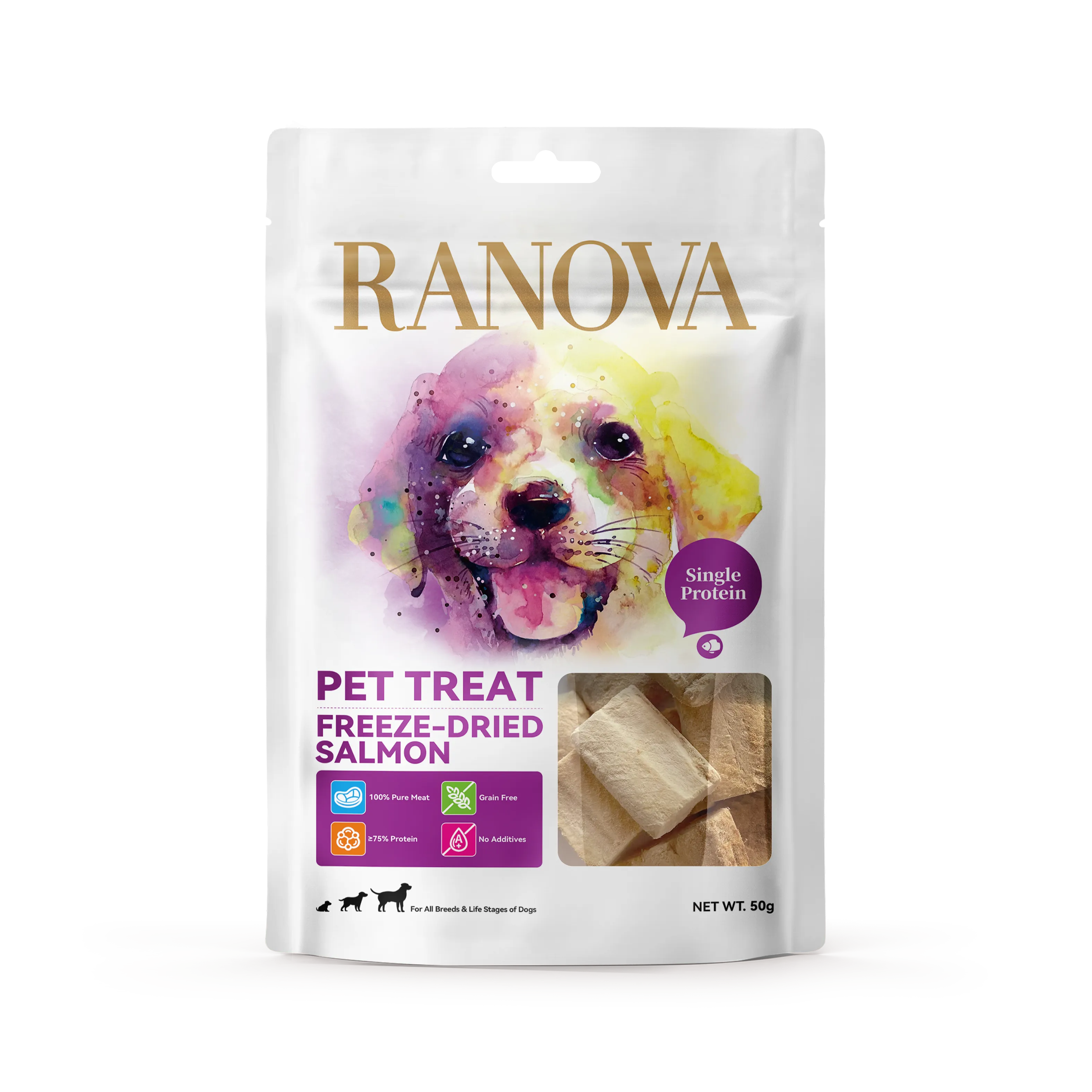 RANOVA Freeze Dried Dog Treats Raw Food - 100% Salmon - 50g