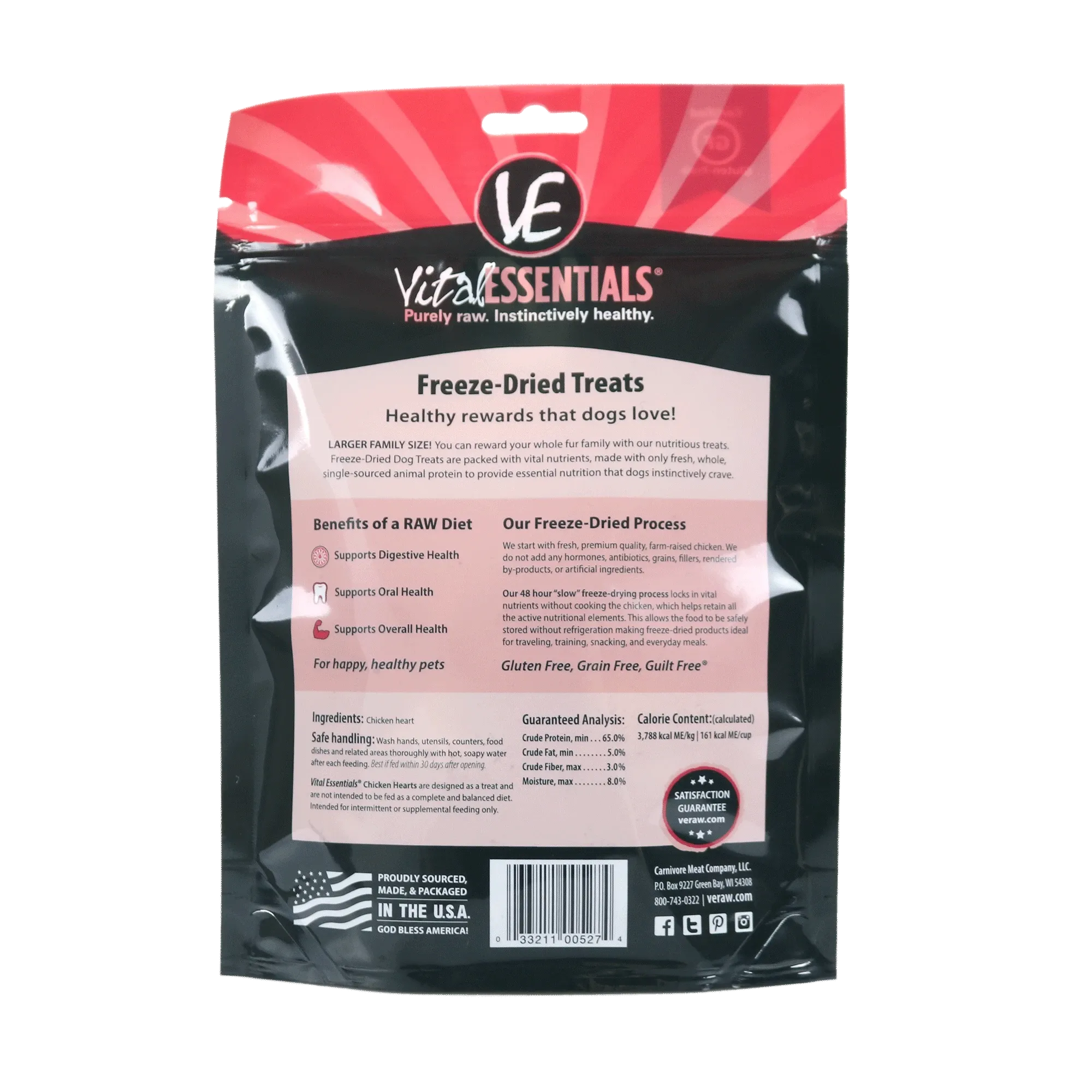 Vital Essentials Chicken Hearts Freeze-Dried Grain Free Family Size Treats, 3.75 oz