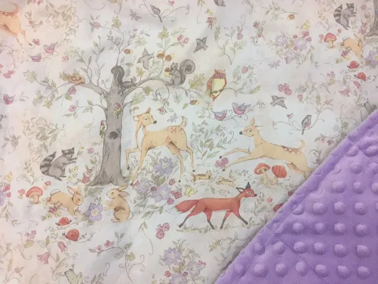 Woodland creatures - Deer, Fox, Owl, Rabbit- Weighted Blanket or Lap Pad Cotton Fabric - Toddler, Child, Teen, Adult -Dot Minky